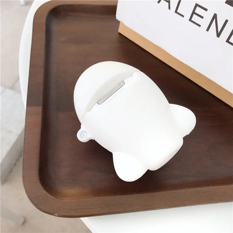 Cartoon airplane headset themed silicone flip case for Apple AirPods with hook attachment