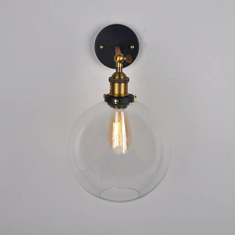 20cm retro round ball glass wall lamp in amber colour with aluminium holder