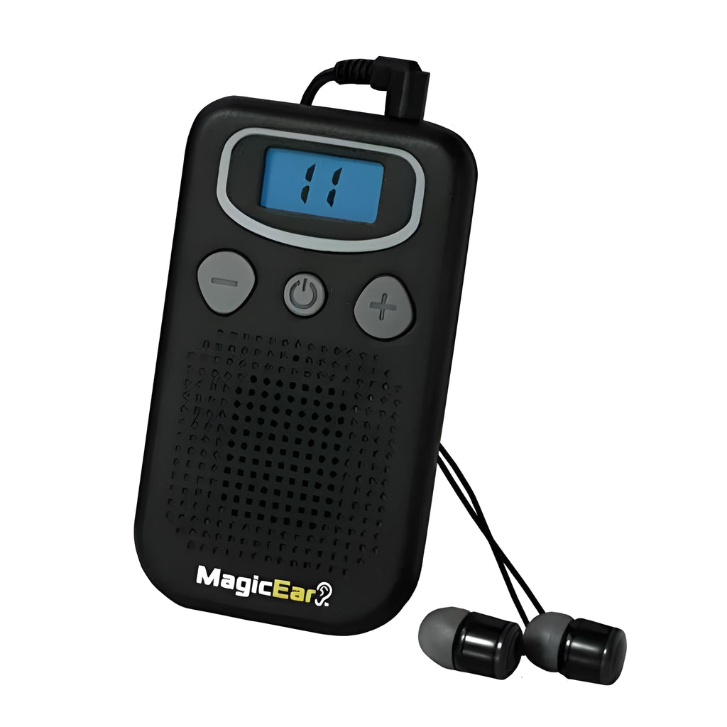 Digital display handheld hearing aid booster sound amplifier in brilliant colour.