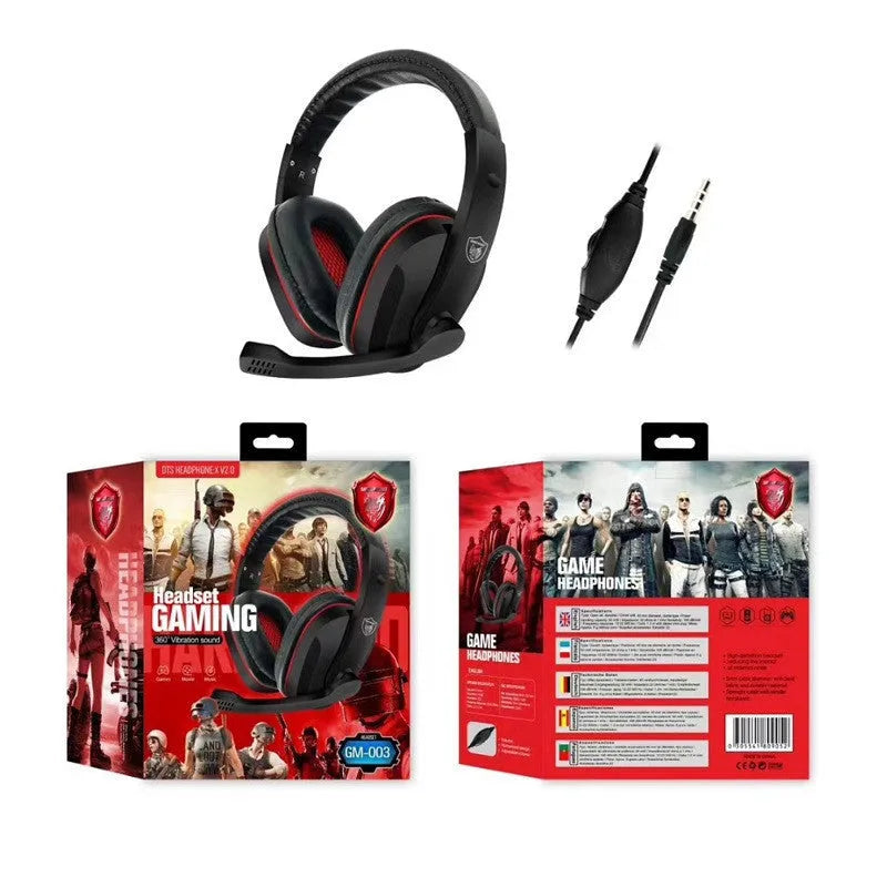 Black wired gaming headset with 1.2m cable and 6.3mm straight plug