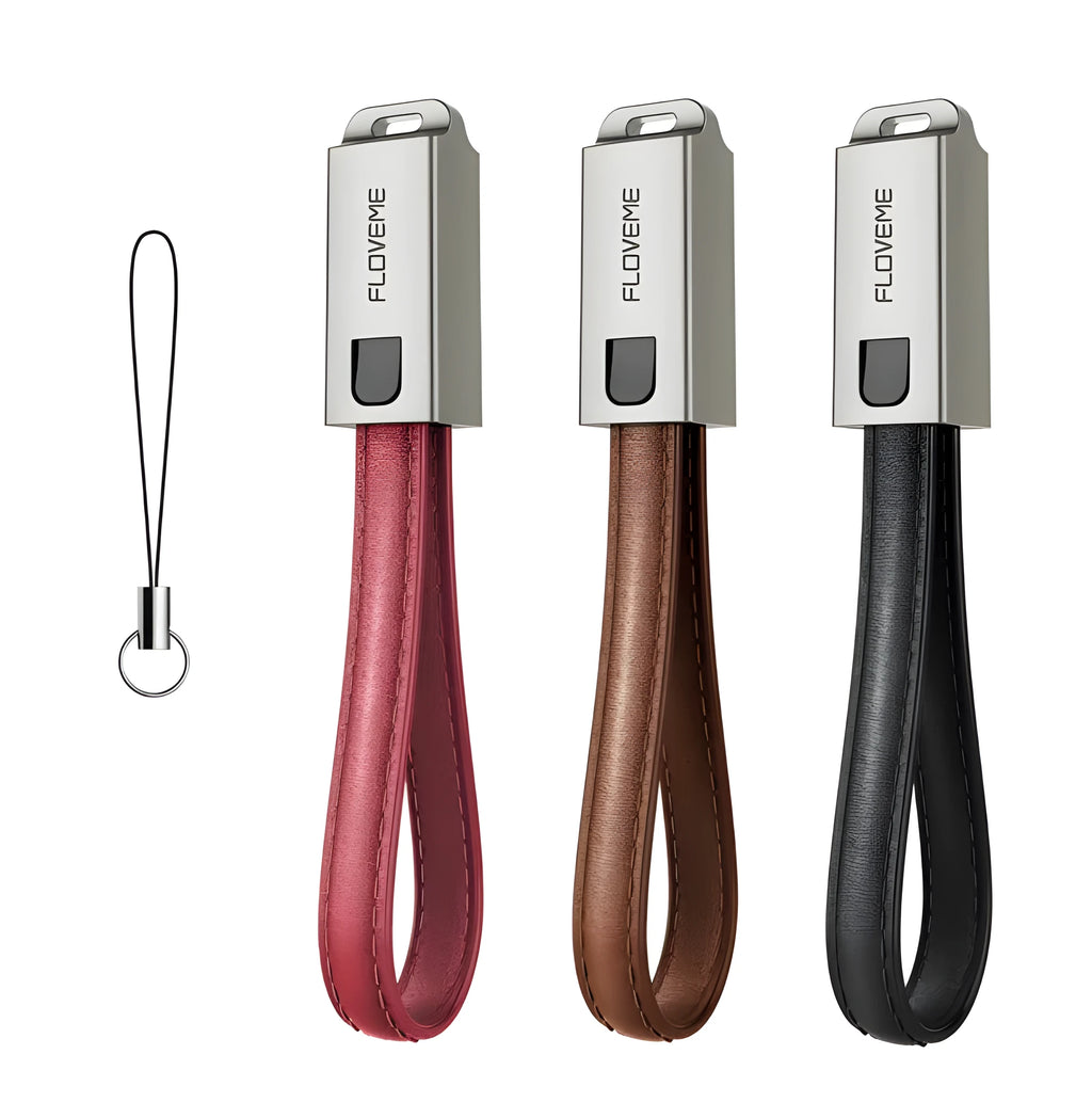 20cm leather USB C to Lightning charging cable for iPhone in red, black or brown colours with zinc alloy connectors