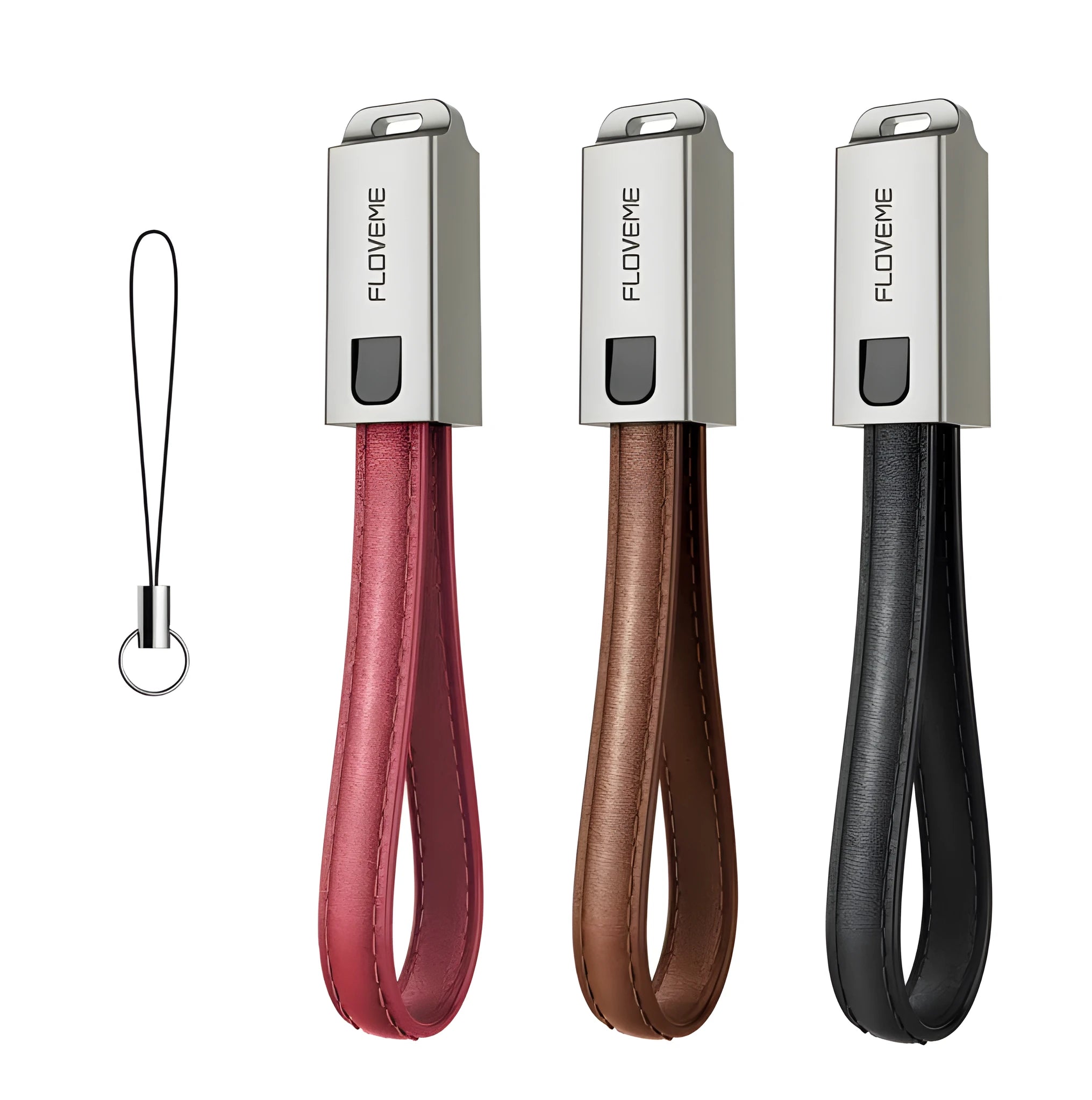 20cm leather USB C to Lightning charging cable for iPhone in red, black or brown colours with zinc alloy connectors