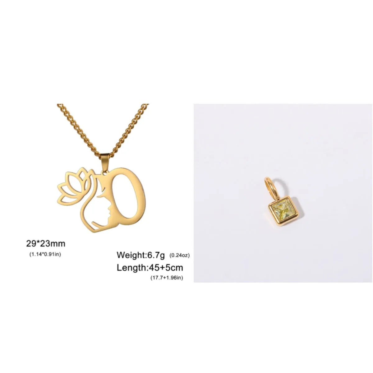 Stainless steel necklace with cross chain and a single initial letter pendant in gold tone.