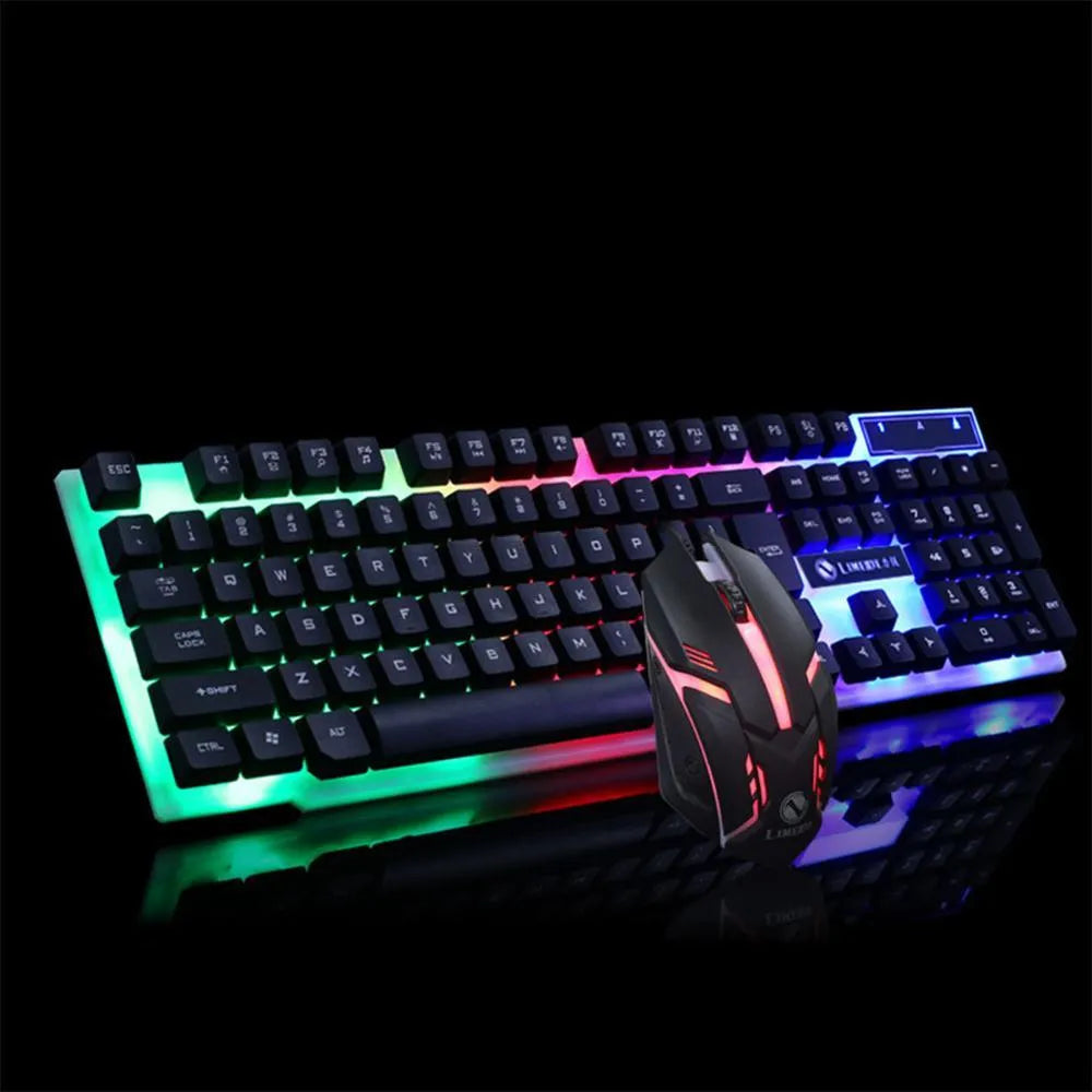GTX300 black and white wired gaming keyboard and mouse set with backlit keys