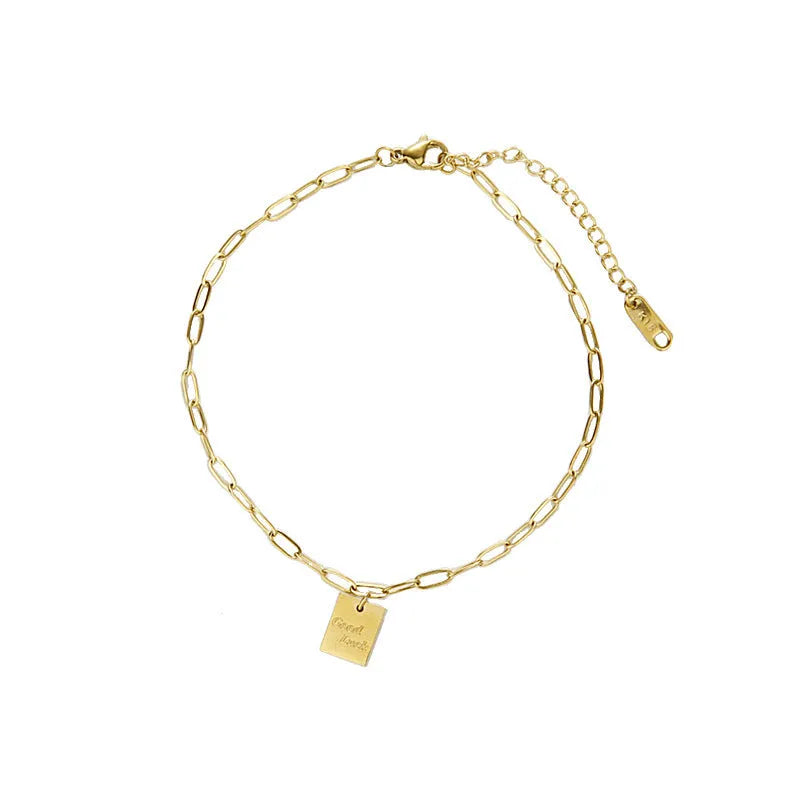 Titanium steel square plate goodluck letter anklet for women with personalised text design