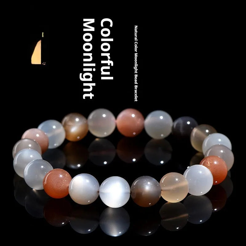 Natural colourful moonlight bracelet with 8mm moonstone gemstones in single circle unisex design