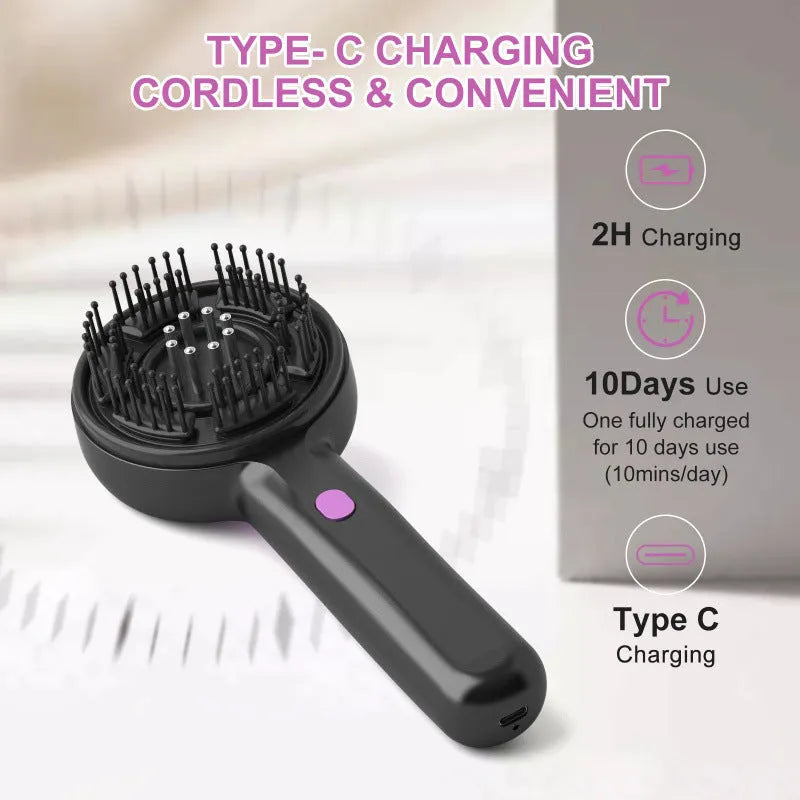 USB rechargeable electric head massager comb in black, grey or red with two-speed control.