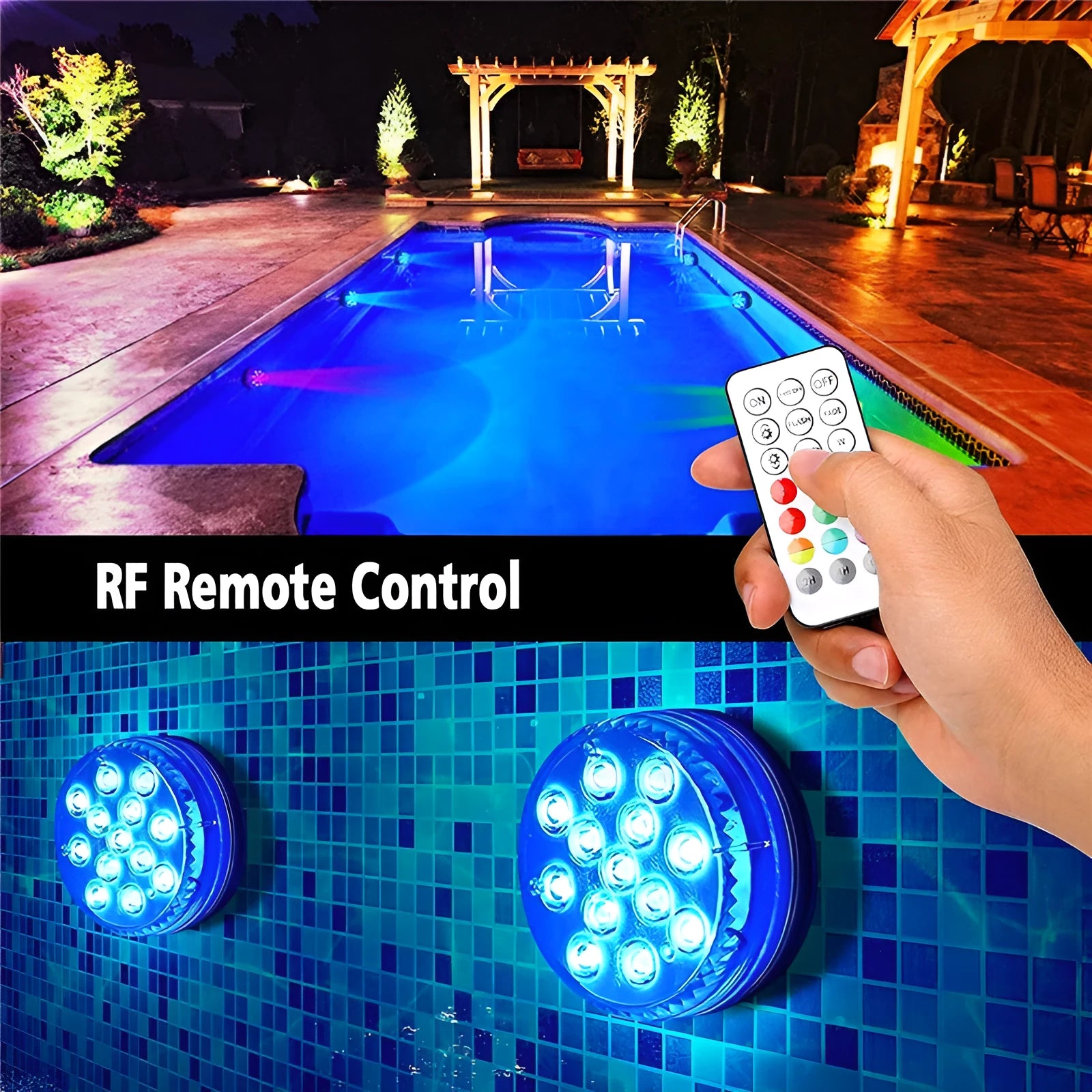 IP68 waterproof colour changing remote control diving light with ABS case for garden ponds