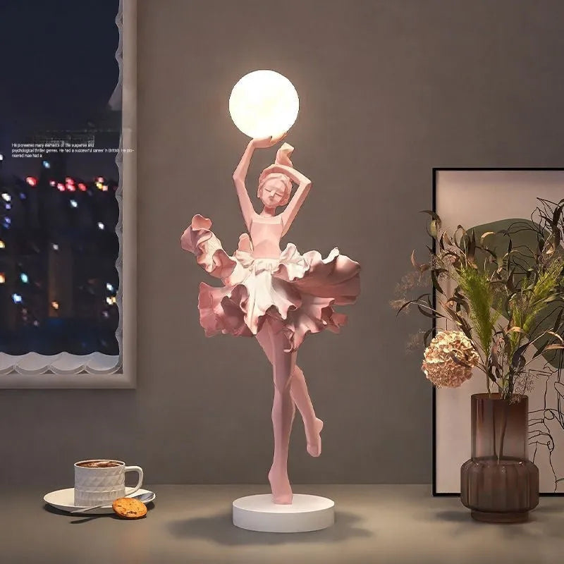 Art girl decorative night lamp in resin with USB charging, available in four colours