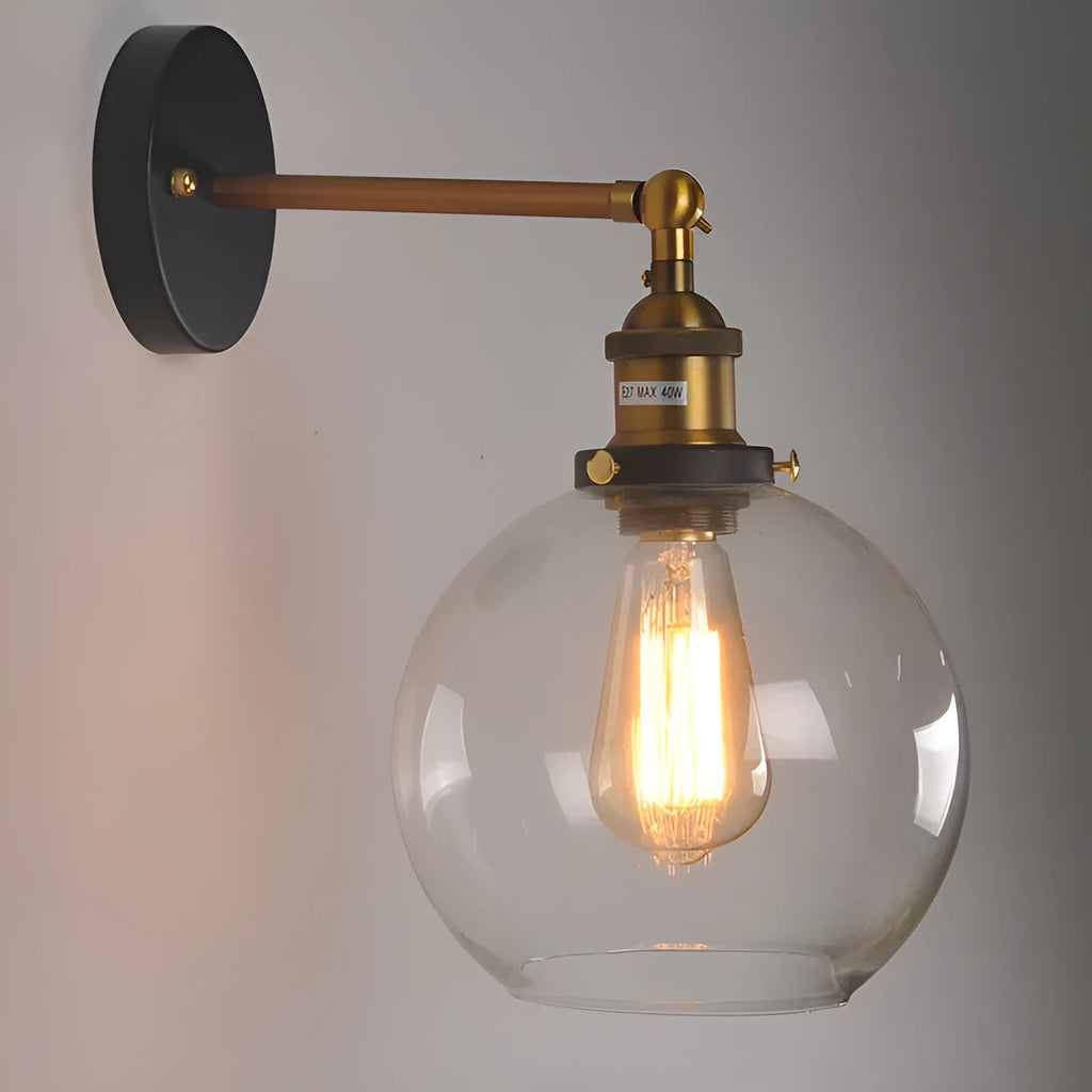 20cm retro round ball glass wall lamp in amber colour with aluminium holder