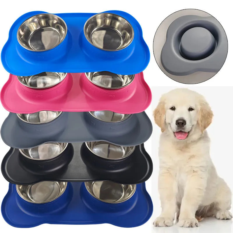 Large silicone pet bowl holder for stainless steel dog food dish in blue colour