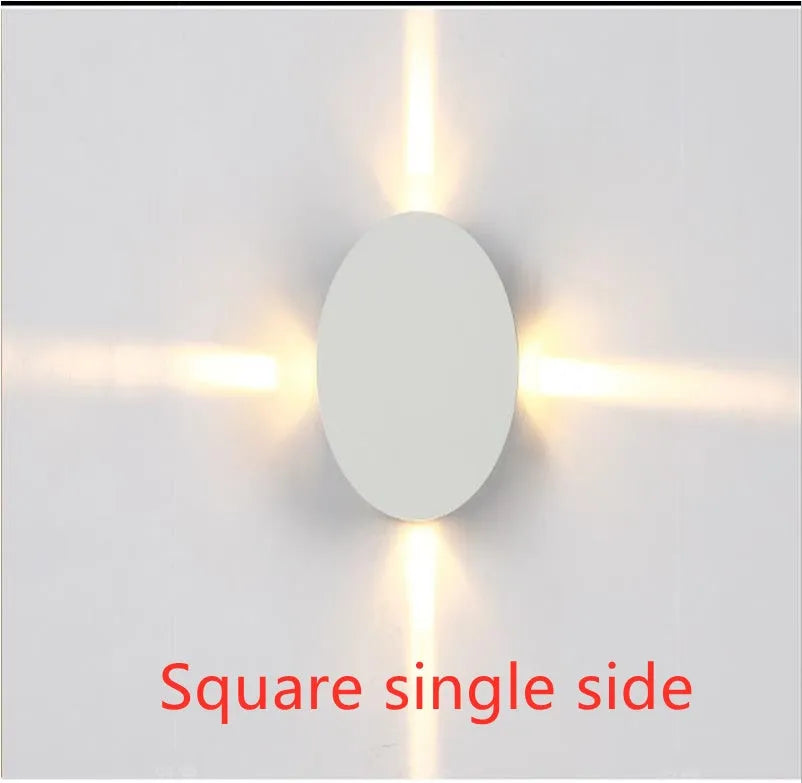 Modern square and round LED wall light with iron shade and aluminium frame