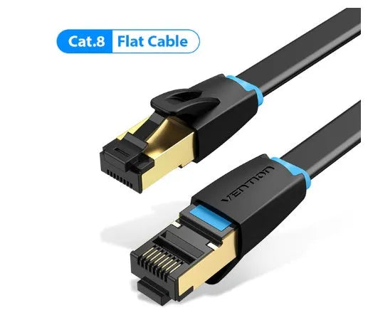 CAT8 Ethernet cable in flat and round styles with RJ45 connectors for 10G network speeds