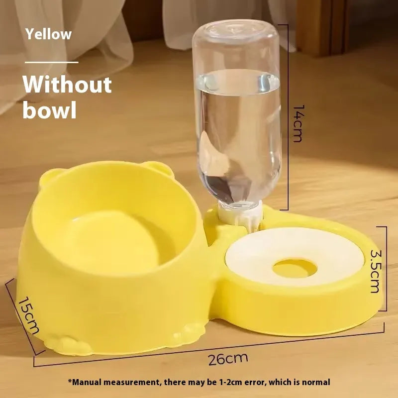Double bowl automatic cat drinking fountain with stainless steel inserts and ceramic base in haze blue colour