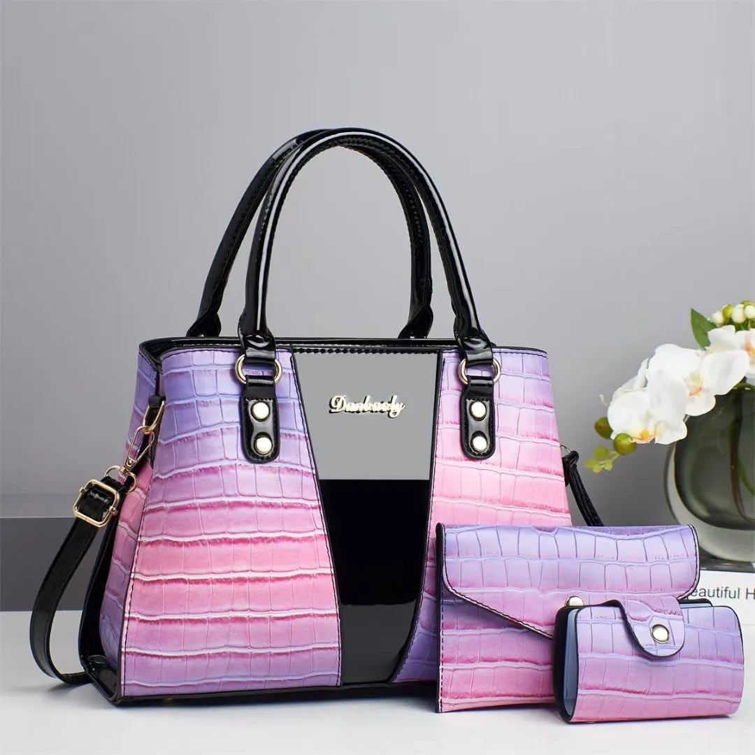 Women's three-piece shoulder bag set with crocodile stitching in multiple colour options
