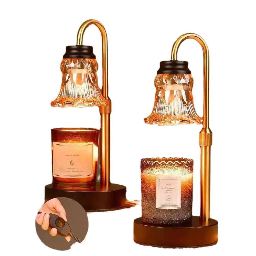Bamboo aromatherapy wax melting lamp with adjustable lifting mechanism showing extended height