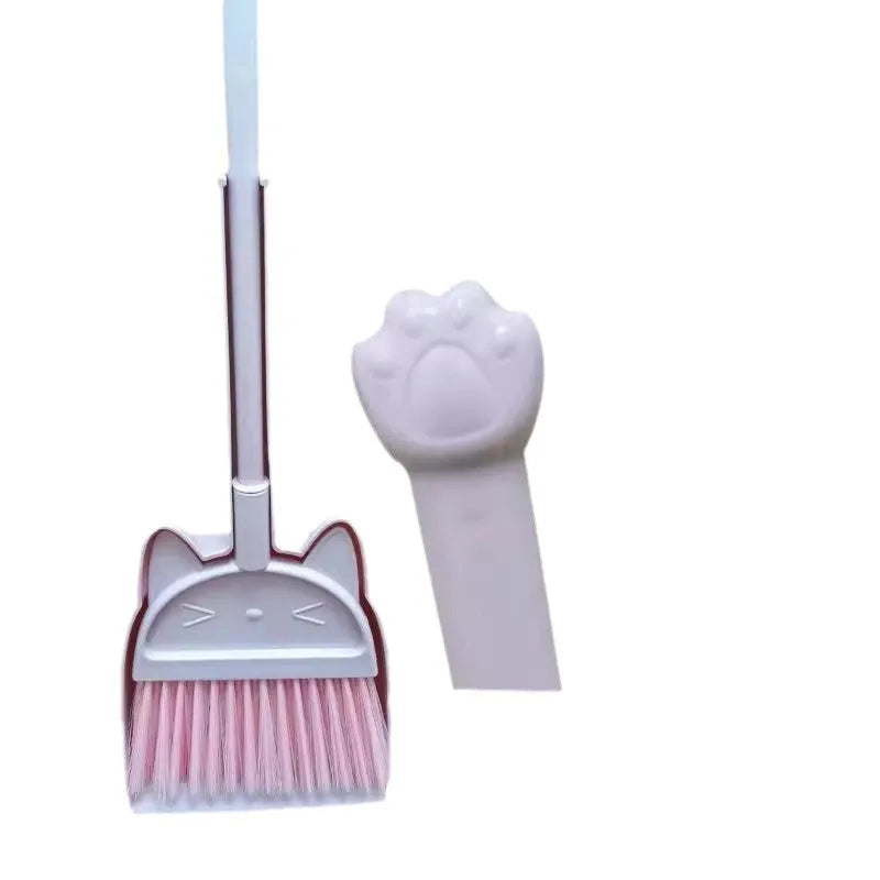 Purple plastic broom and dustpan set with non-stick bristles and rotating brush holder