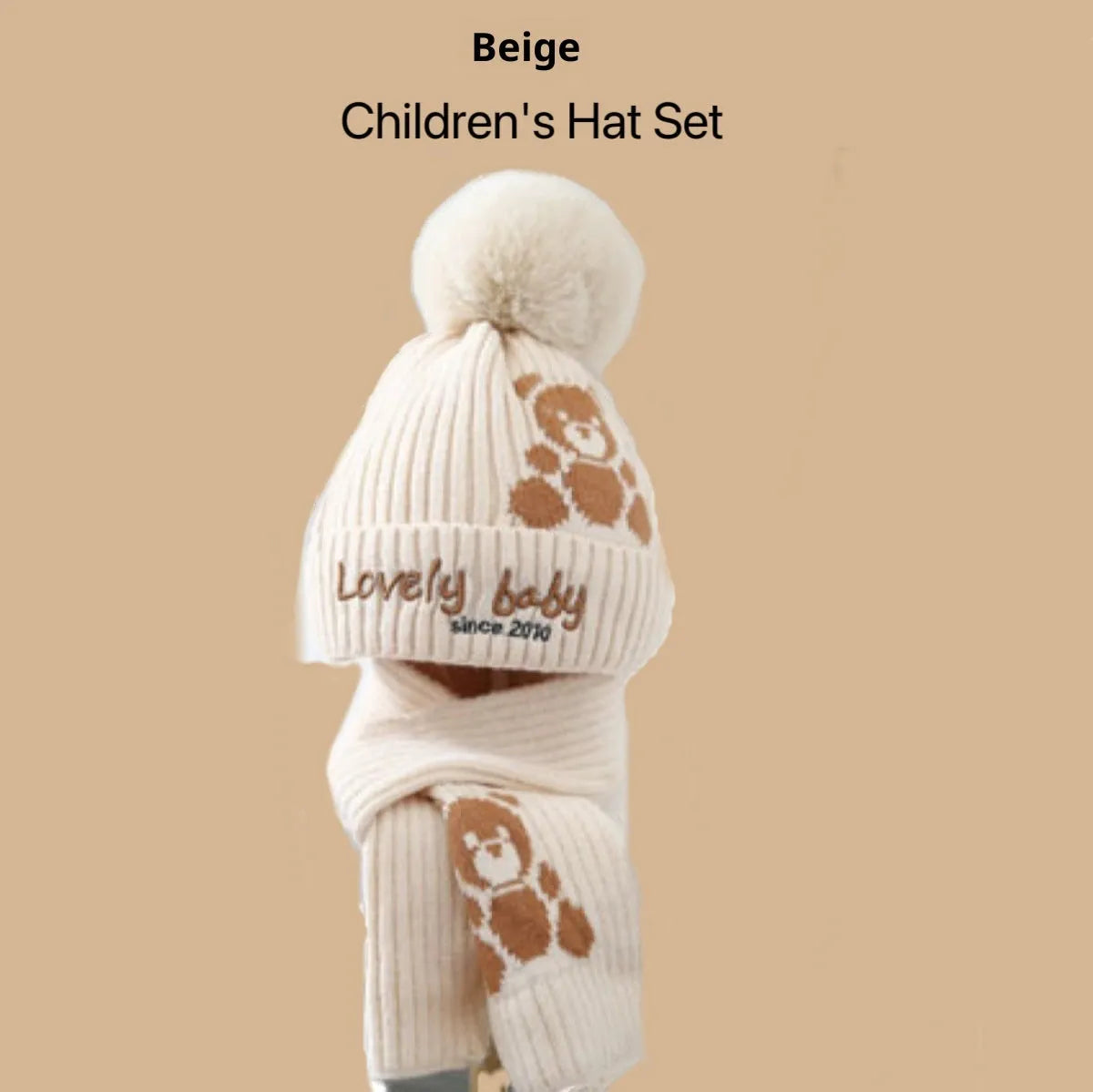 Boys' knitted fleece-lined hat and scarf set with no-top hat for babies 0-6 months