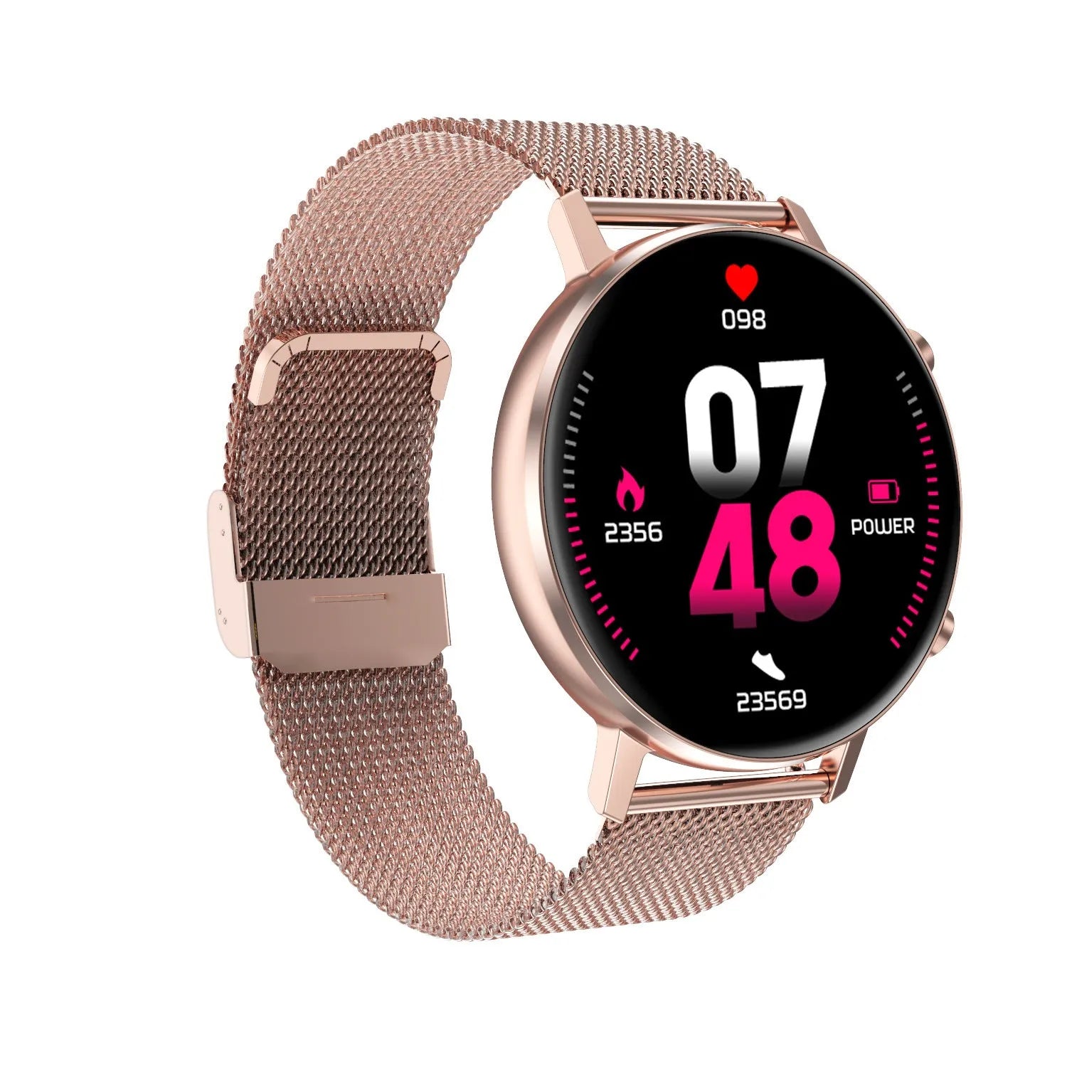 DT96 smart bracelet with steel strap showing 1.3 inch display on wrist