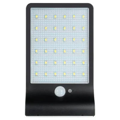 Black and white outdoor solar-powered garden light with IP65 waterproof rating for courtyards and balconies.