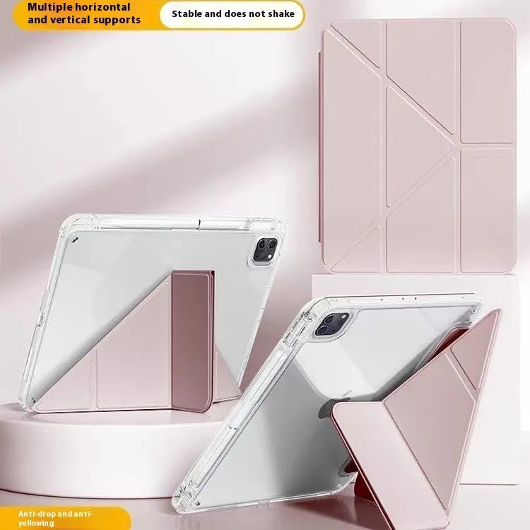 Transparent acrylic tablet protective cover with magnetic bracket for iPad models