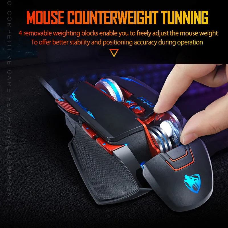 Thunder Wolf V9 wired gaming mouse in black or grey with 6 buttons and ergonomic shape