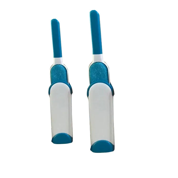 Blue reusable pet hair removal brush with self-cleaning base for furniture and clothing
