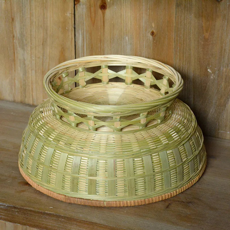 Handmade natural bamboo woven storage basket with rattan construction and 24x12cm deepening design