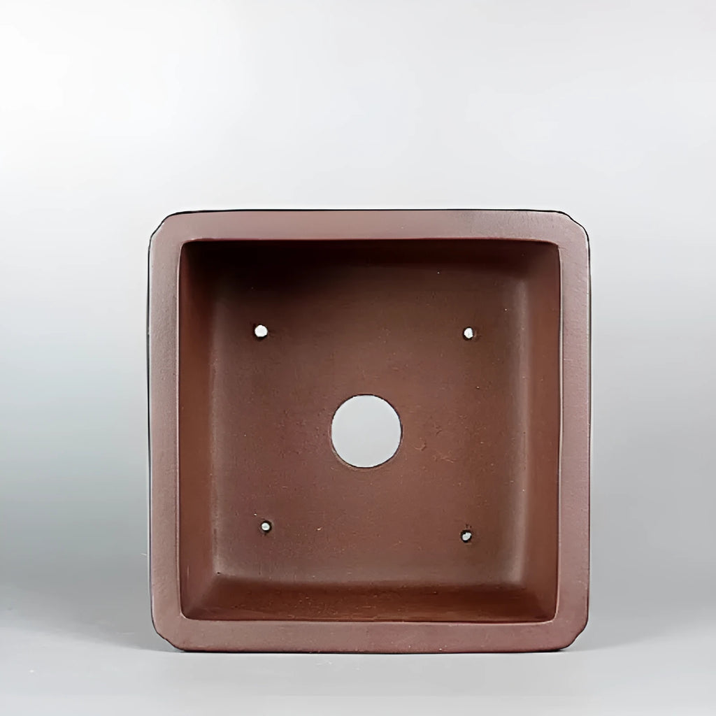Brown handmade purple clay classical flower pot with square shape