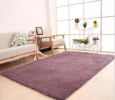 Rectangular solid colour carpet with velvet surface showing non-slip dot patterned bottom layer