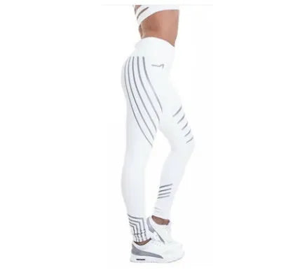 Women's black and white glow-in-the-dark workout leggings with slim-fit design
