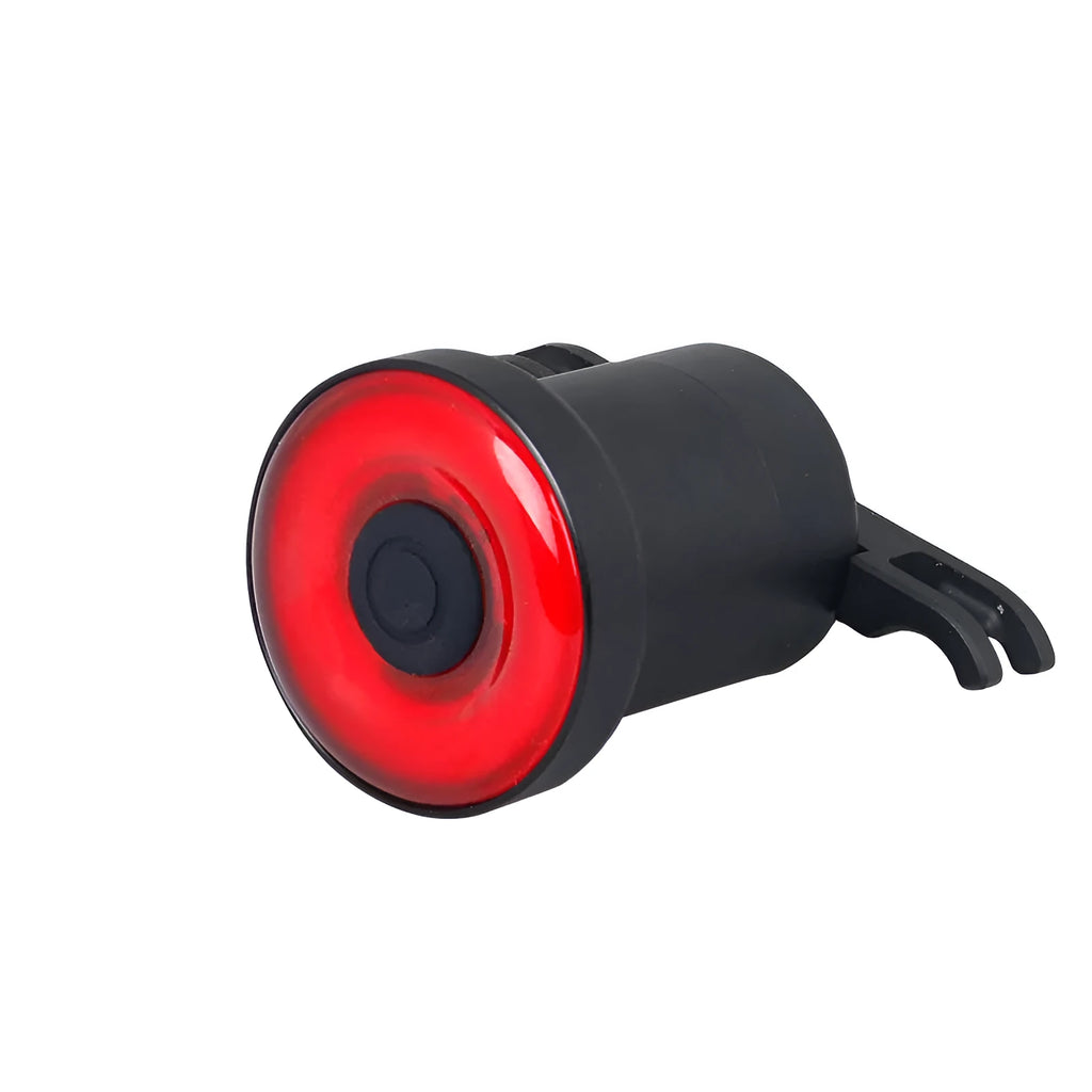 ENFITNIX Xlite100 bicycle taillight with 6061 aluminium chassis, mounted on seat rail, black body with red lens