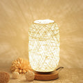 Sepak Takraw desk lamp with hemp rope construction and solid wood base