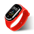 Blue smart bracelet and wireless earphone combo with 1-inch screen on a silicone wristband.