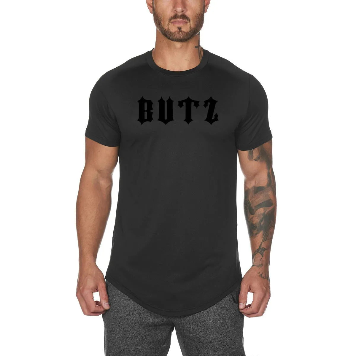 Mens plain gym shirt in army green with cotton-spandex fabric for workouts
