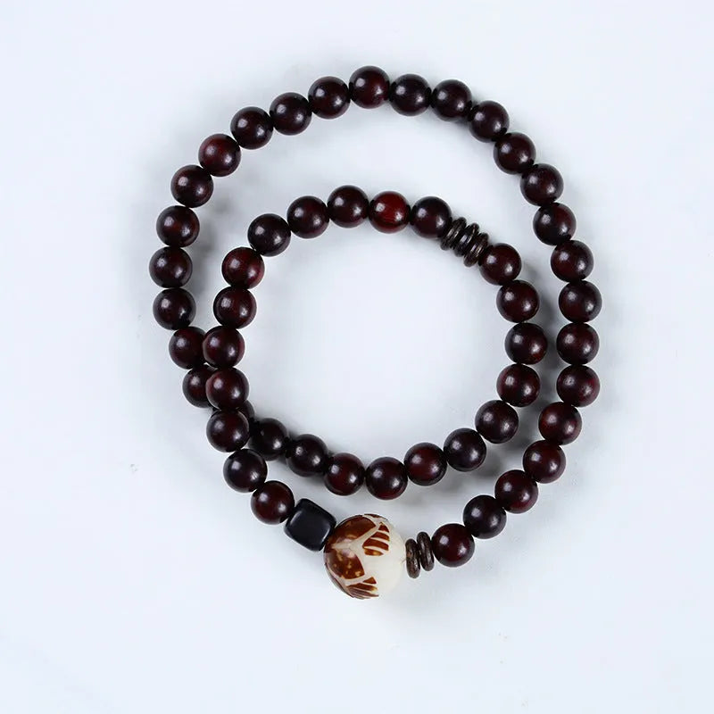 Rosewood flower bracelet with 10mm retro design and 6mm ring details