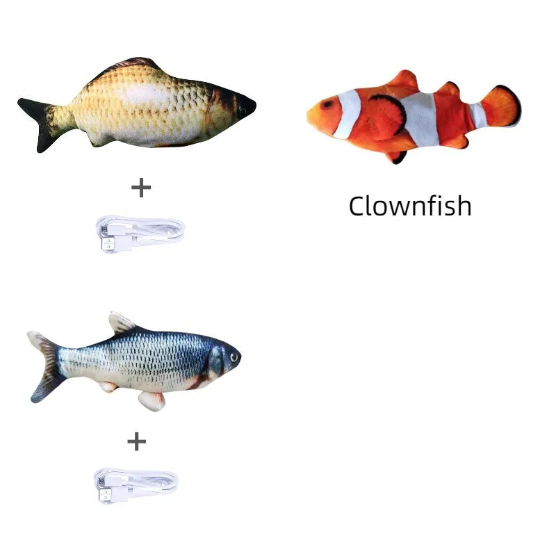 Electronic jumping fish cat toy with USB charging cable, 30cm multicolour fish design