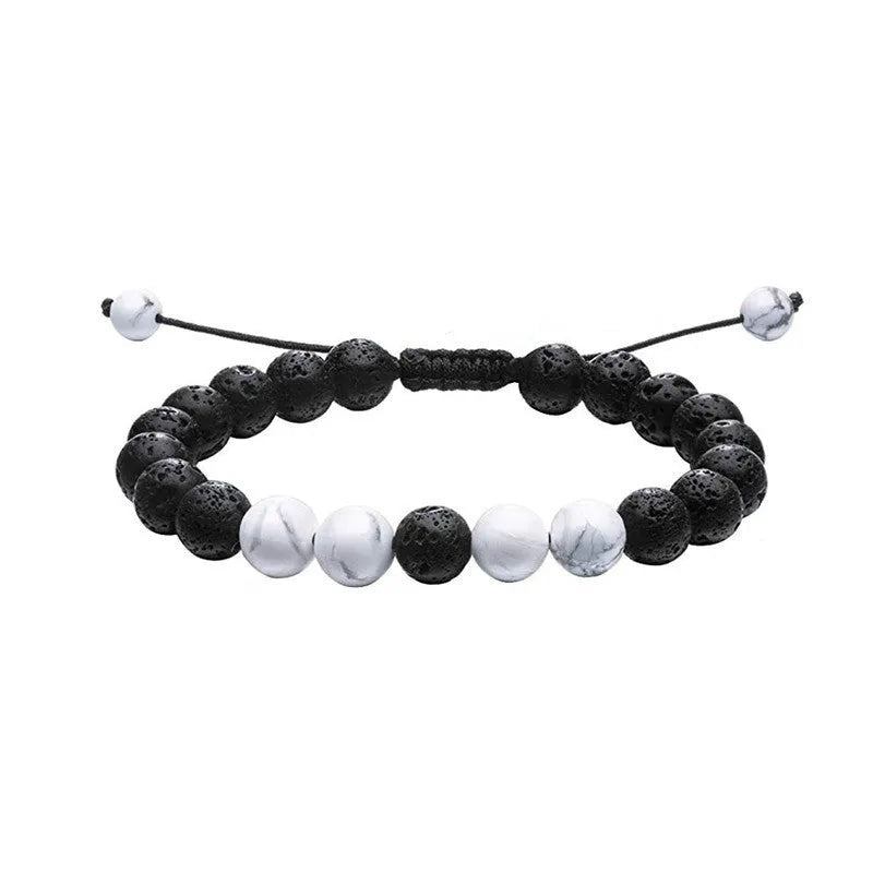 Geometric agate bead couple bracelets in tiger eye and matte black colours