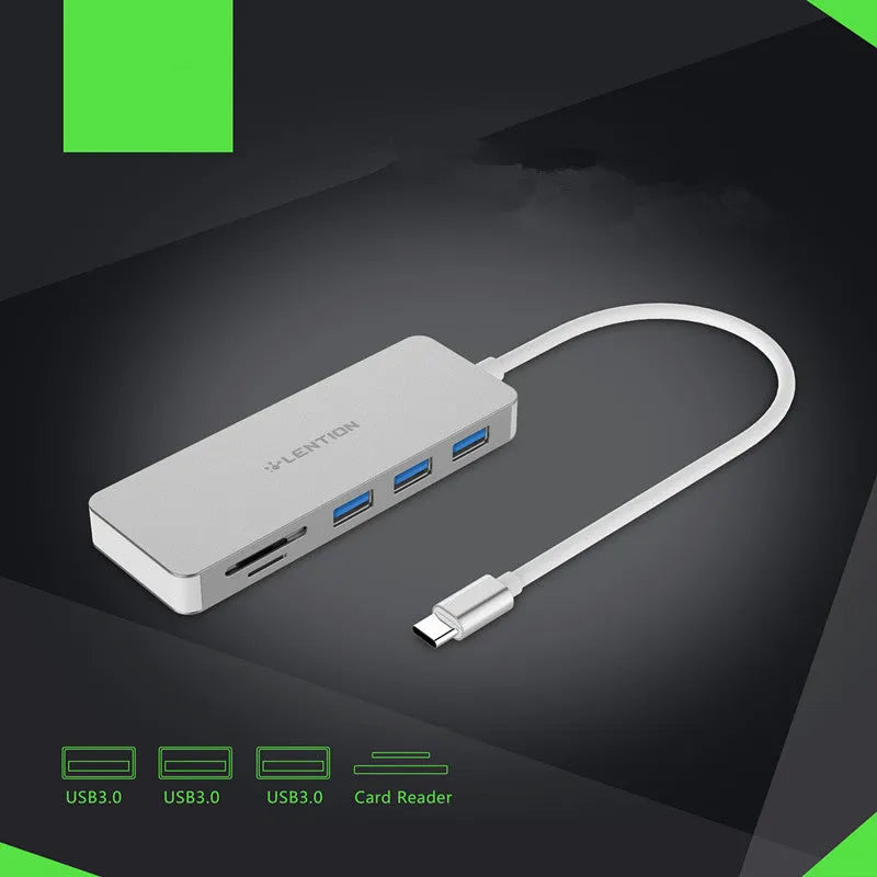 USB 3.0 hub card reader with three ports SD and TF slots in dark grey