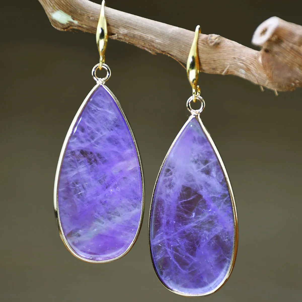 Vintage handmade stone drop earrings in tigereye colour with textured surface