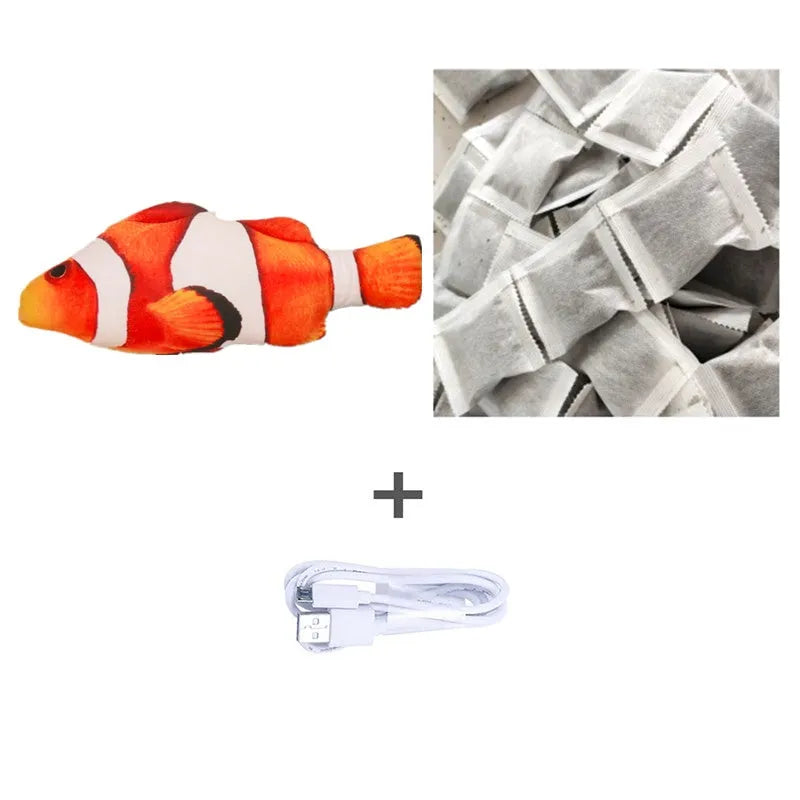 Electronic jumping fish cat toy with USB charging cable, 30cm multicolour fish design