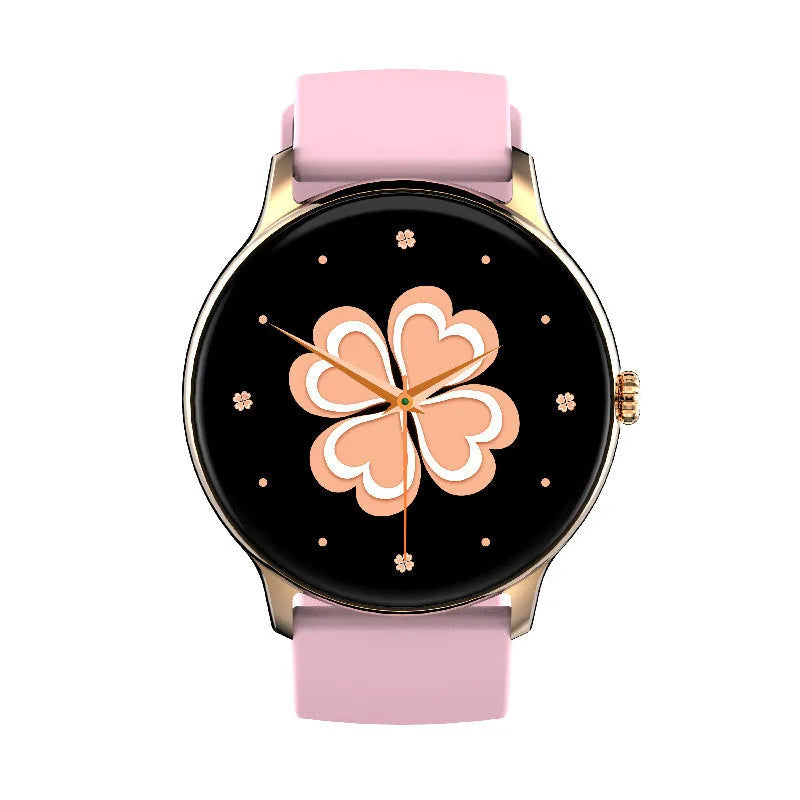 Smart health watch with circular black face and silicone wristband showing blood pressure monitoring display
