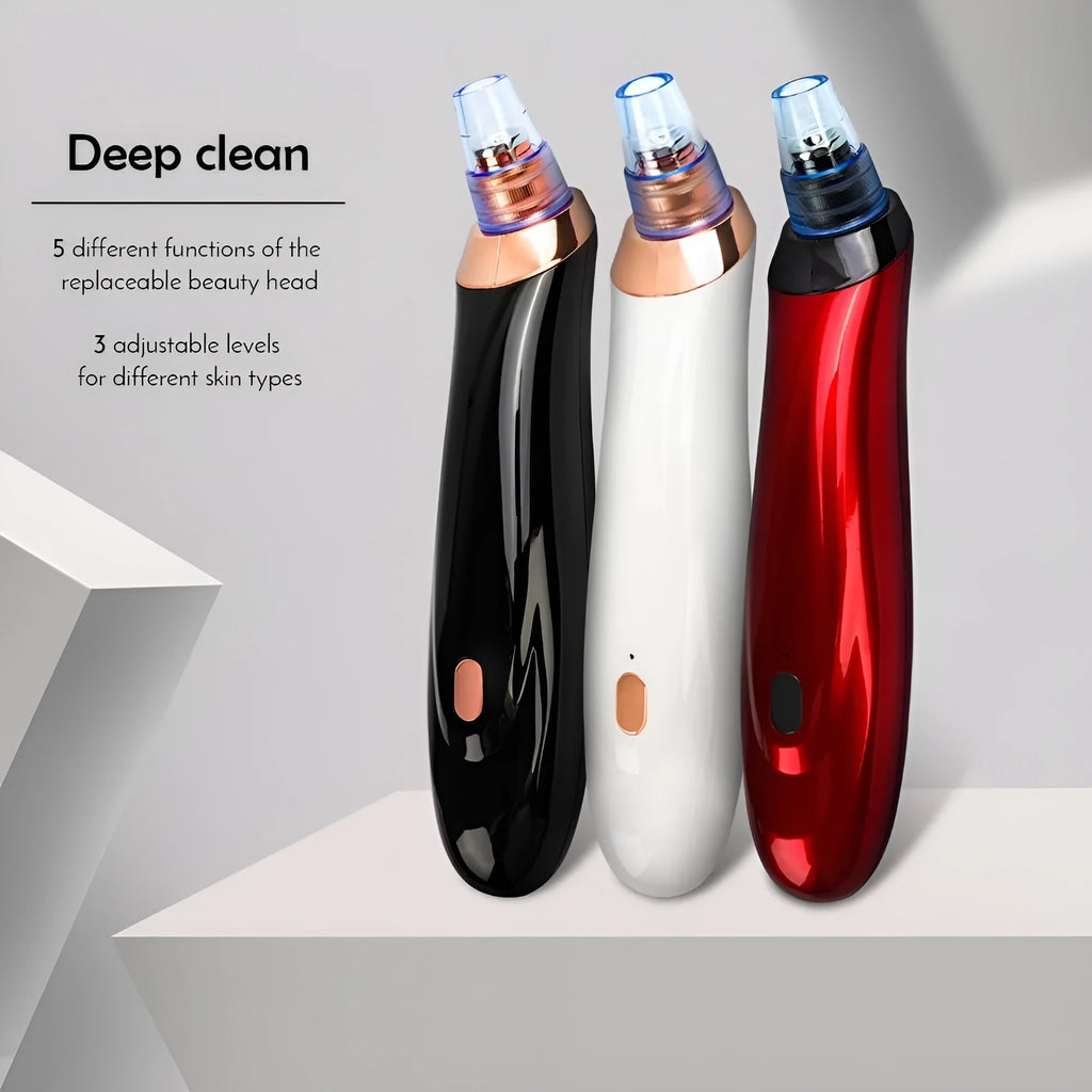 Electric blackhead remover device with vacuum suction pump and multiple nozzle attachments for pore cleaning
