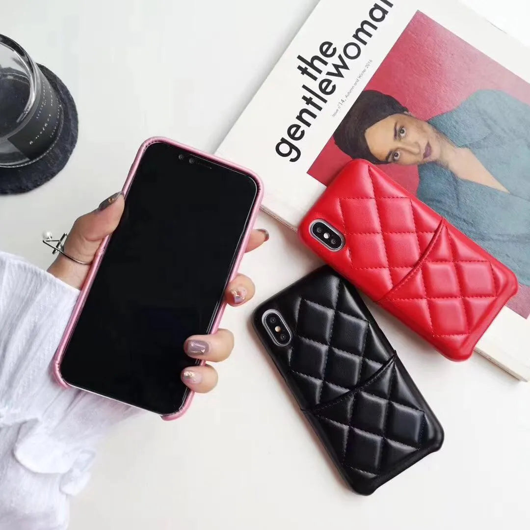Genuine leather phone case for Apple iPhone in black, pink and red colour options.