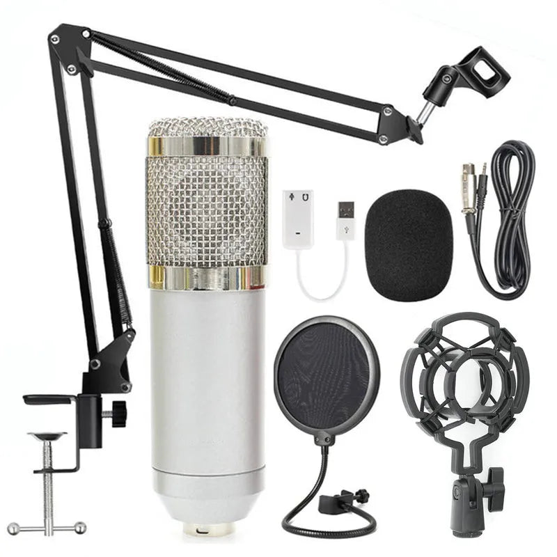 BM-800 condenser microphone stand set with electroplated mesh head in various colour options
