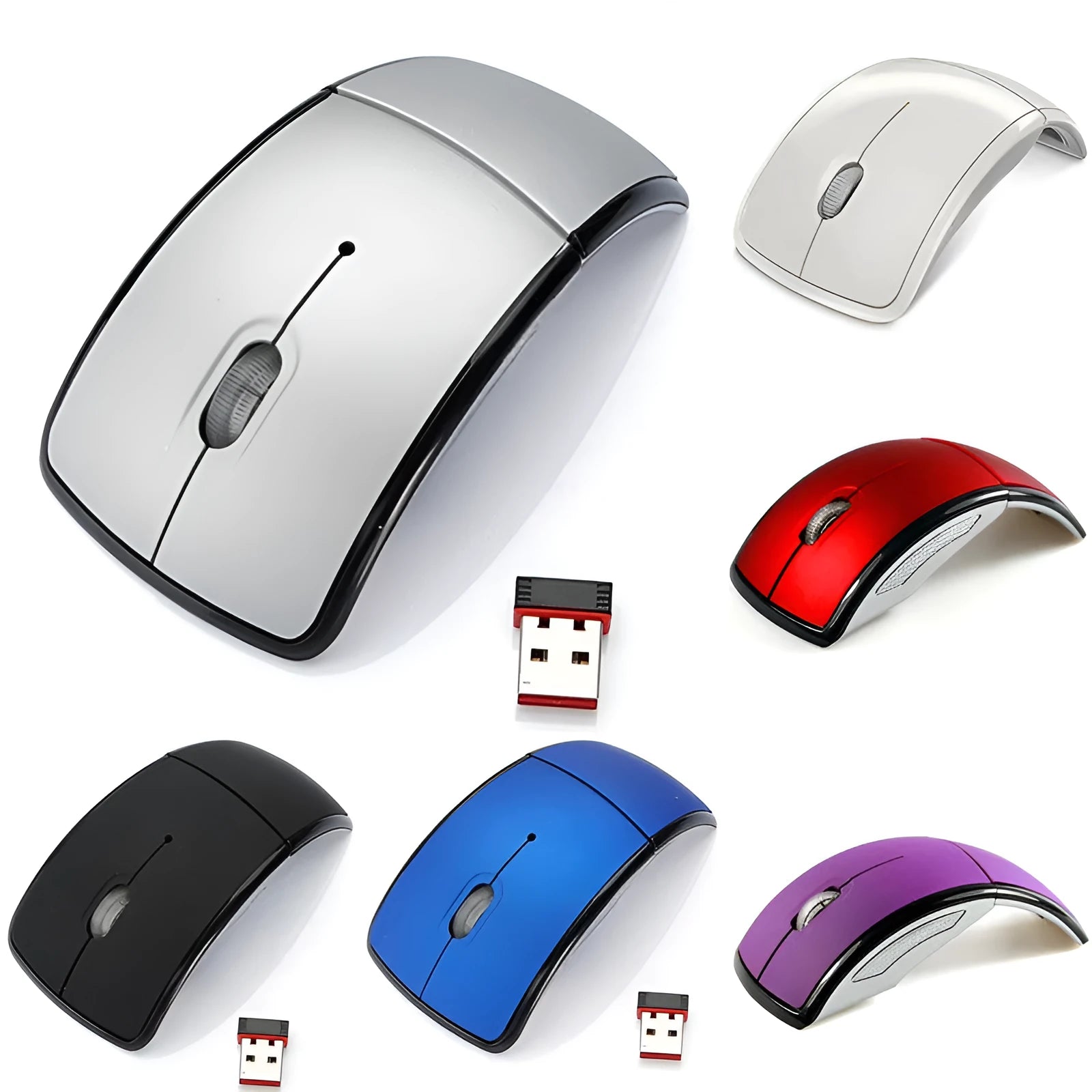 Wireless foldable mouse in black with 2.4GHz receiver and compact ABS body