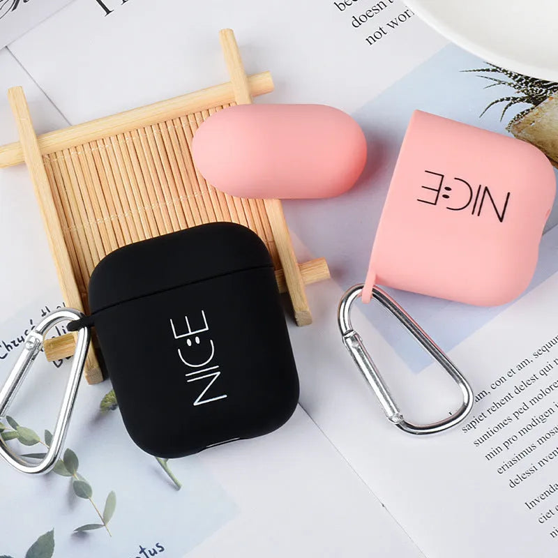 iPhone compatible AirPods PC case cover in black or pink with decorative style options