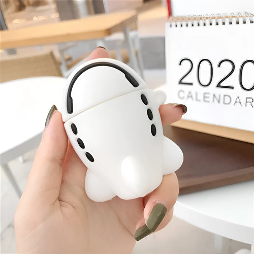 Cartoon airplane headset themed silicone flip case for Apple AirPods with hook attachment