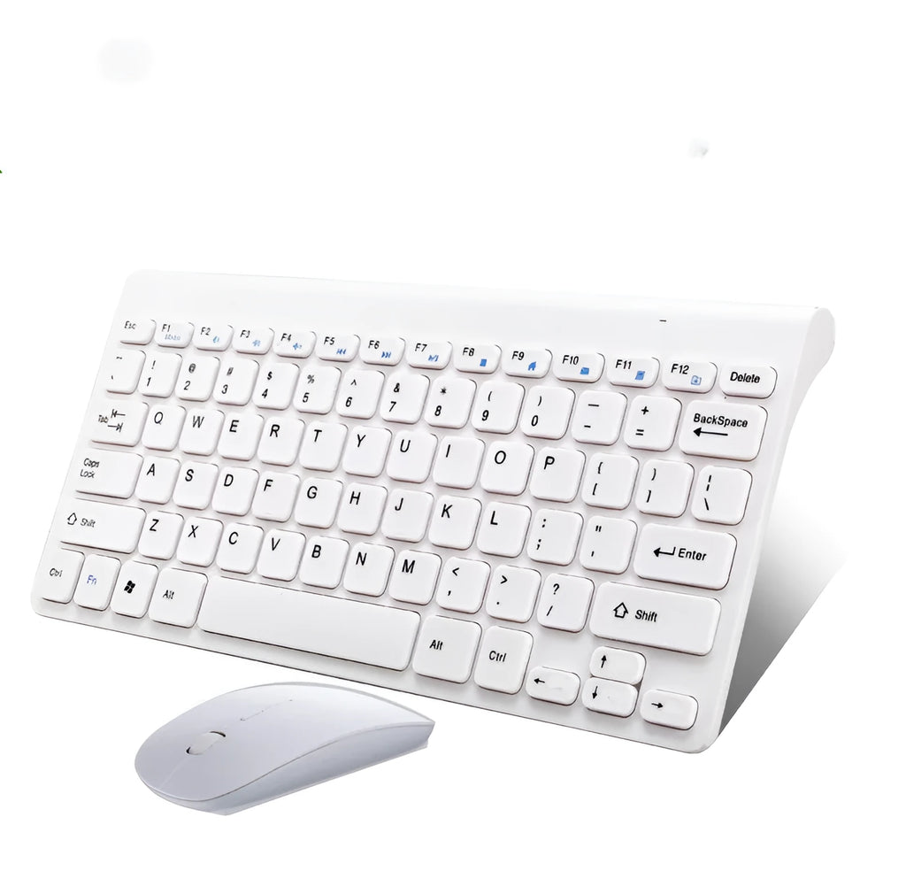 Black or white wireless keyboard and mouse set with compact 78-key layout