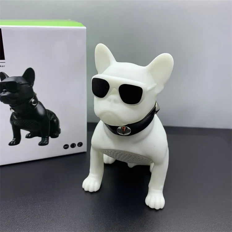 Mini Full Body Bulldog-shaped Bluetooth speaker in black, red, or white colour on a table.